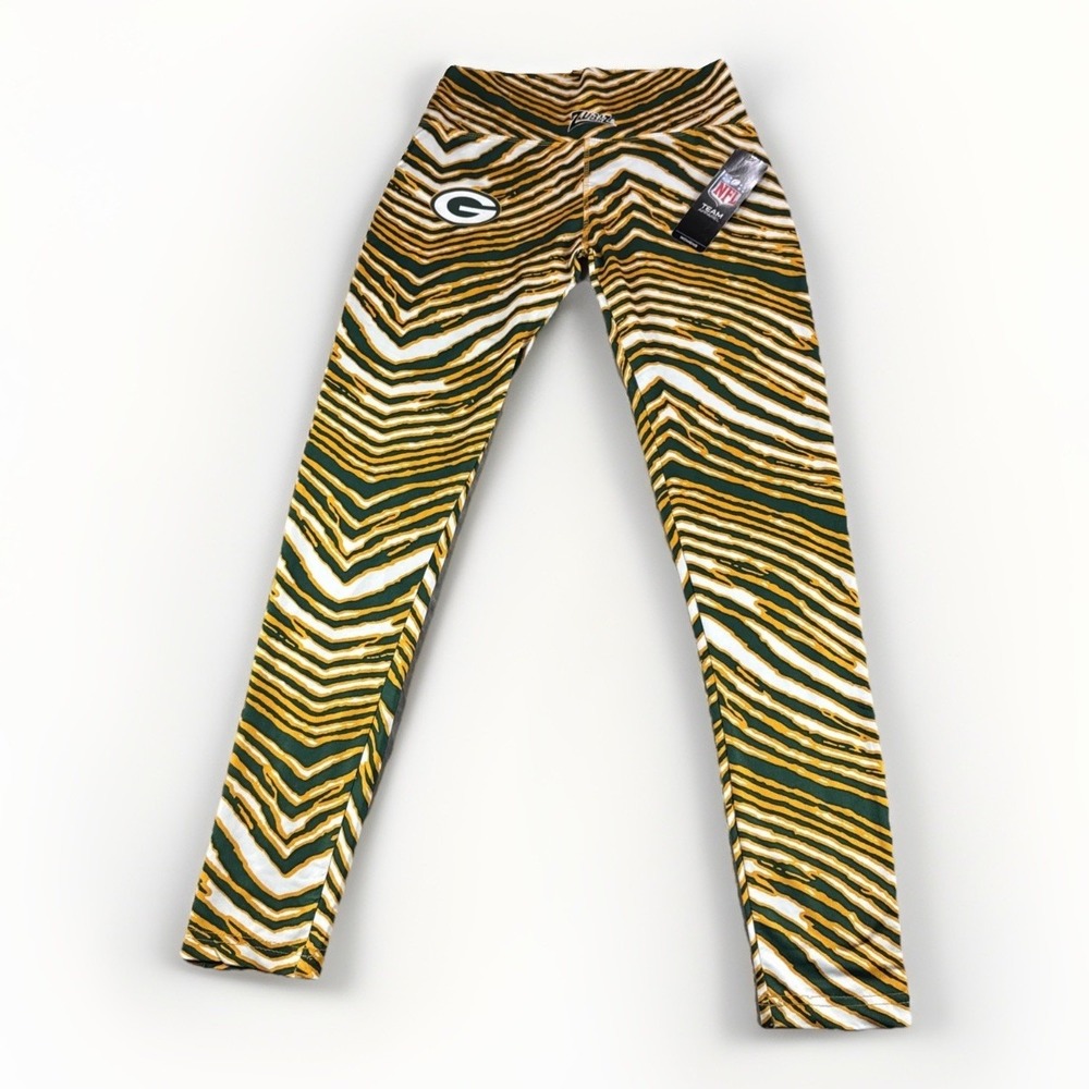 Green Bay Packets Zubaz Leggings Womens S Animal Print Tiger Striped Pants NEW